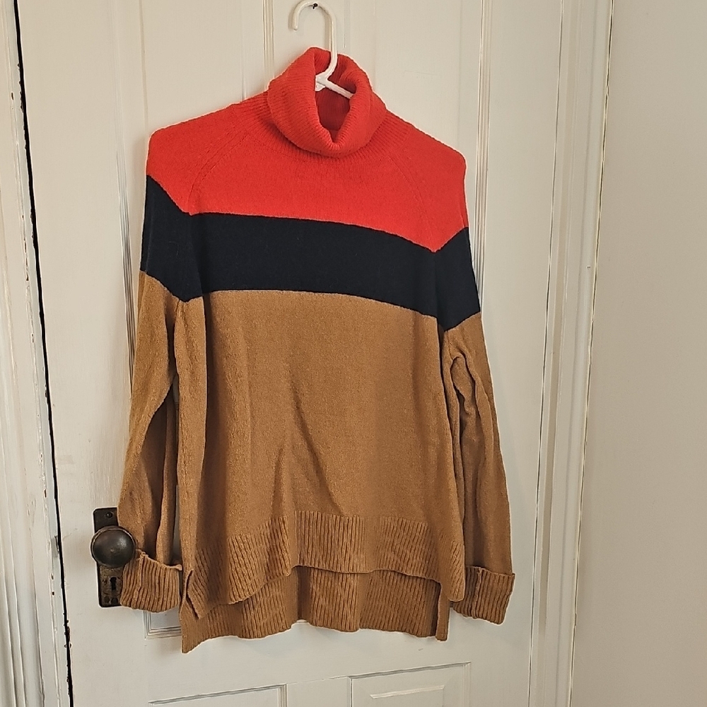 J. Crew Multicolor Turtleneck Sweater - Red, Black, Brown